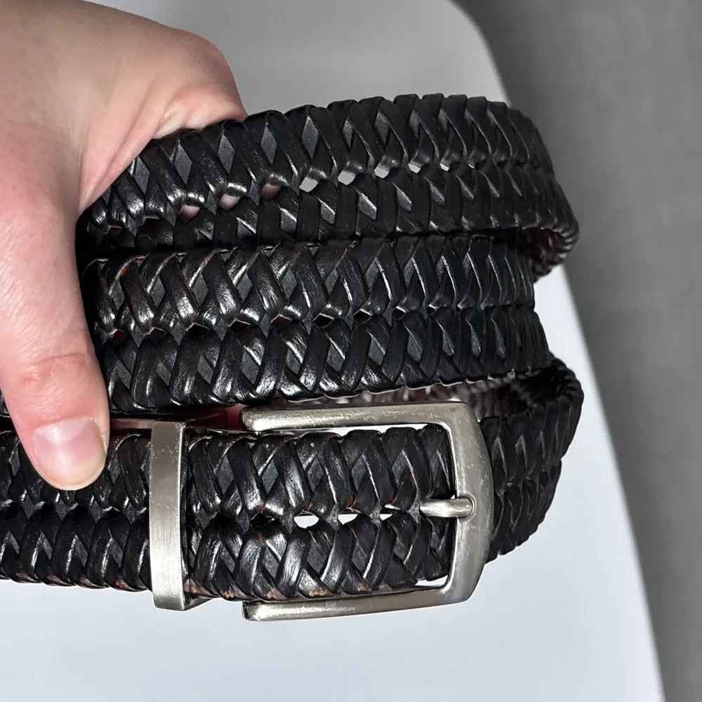 Reversible Brown Black Braided Belt 58 60 Faux‎ Leather Classic Big Casual Dress